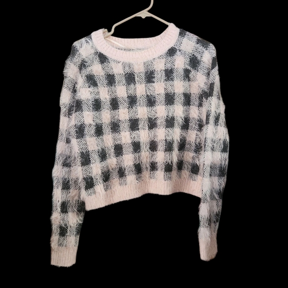 Cotton On Sweaters - Knit Wear Plaid Women's Shaggy Sweater - Grey & Light Pink